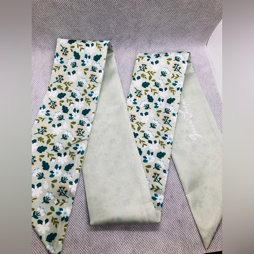Floral Skinny Scarf in Sage Green and Teal